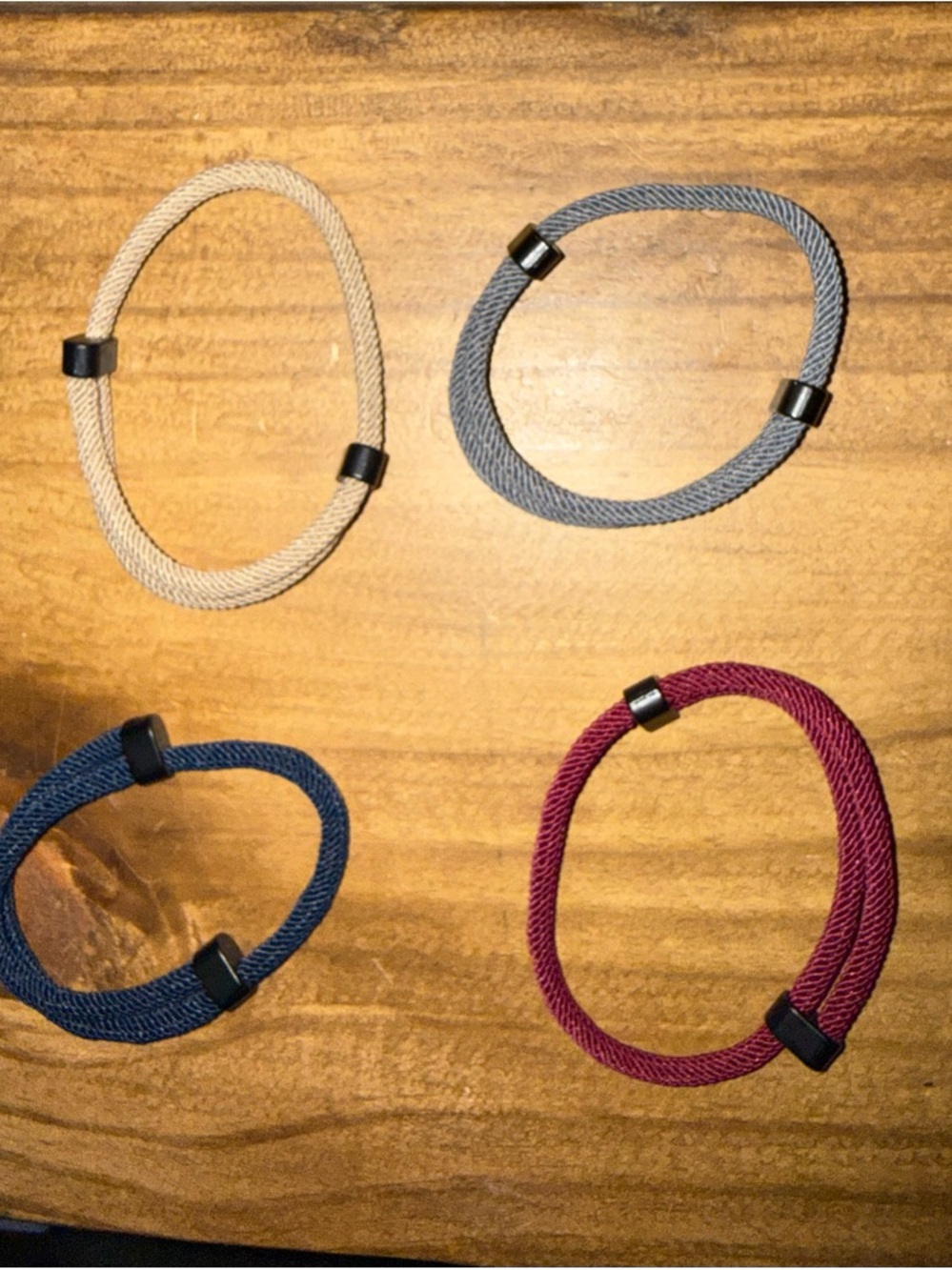 Set of 4 Elastic Cord  in Cream, Gray, Navy, and Burgundy